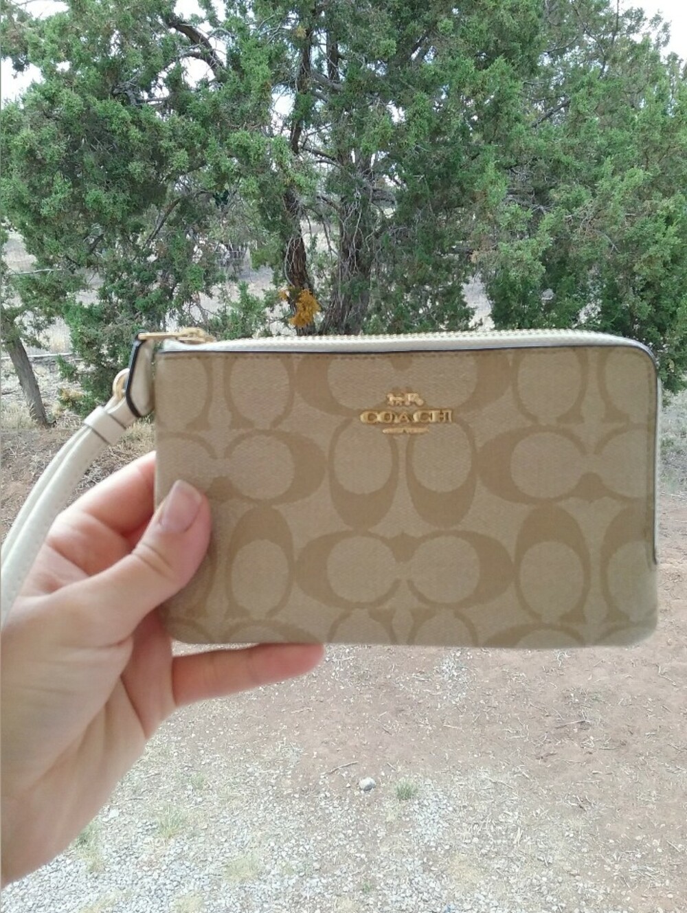 Coach Tan Monogram Double Zip Wallet